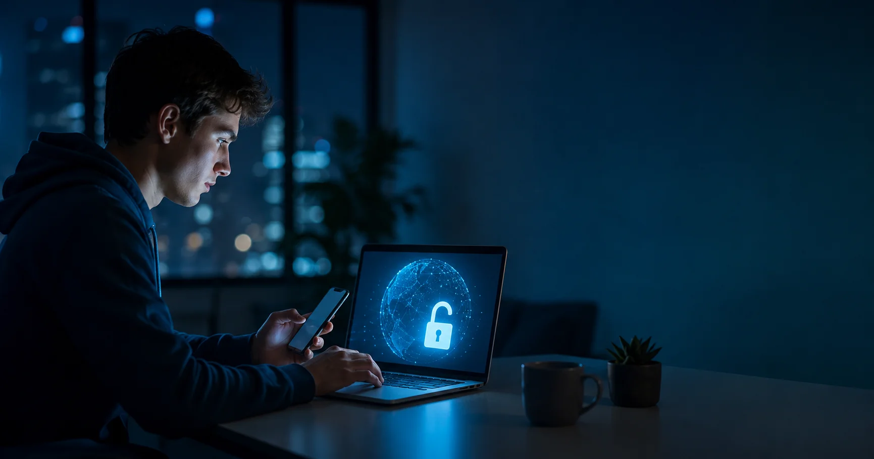 A person using secure tools to reach an open internet on a digital freedom platform